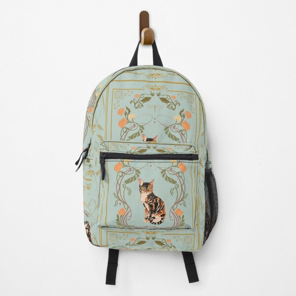 Item preview, Ornamental Cat & Botanic Gold Pattern Art Nouveau Mint Repeat Design designed and sold by akneeland603.
