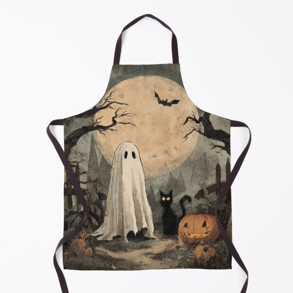 Item preview, Ghost Black Cat Pumpkin Autumn Halloween Scene Illustration designed and sold by GrinGalore.
