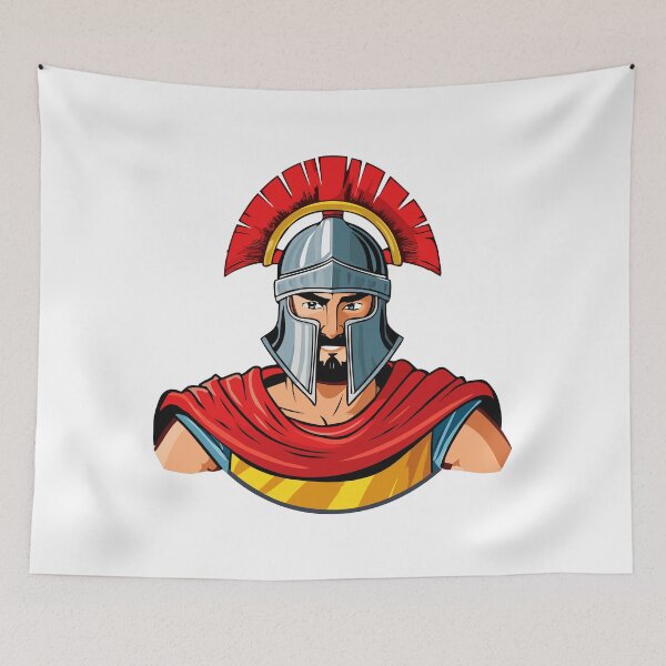 Item preview, Head ancient warrior in helmet and armor, Spartan or Trojan warrior or a Roman gladiator cartoon character, ancient roman gladiator in armour soldier, designed and sold by Danler.