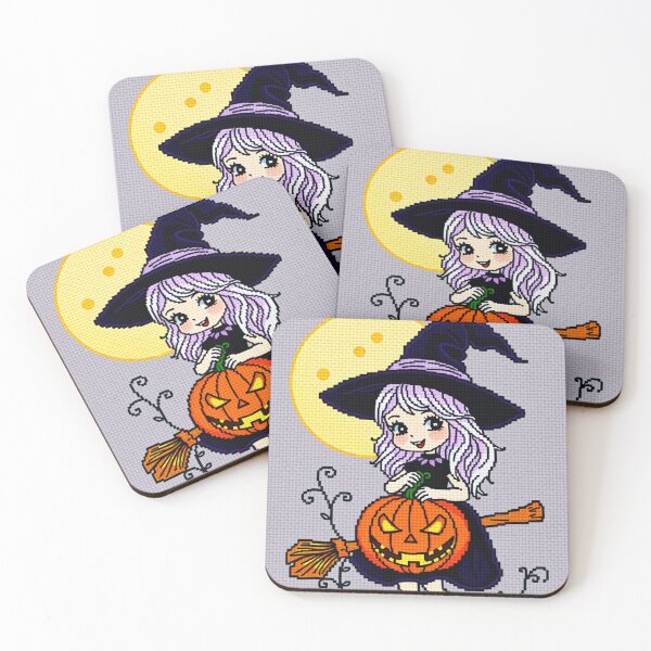 Item preview, Baby Witch Cross Stitch Art – Cute Halloween Embroidery Design with Glowing Moon and Jack-O’-Lantern designed and sold by MiraLumeStudio.