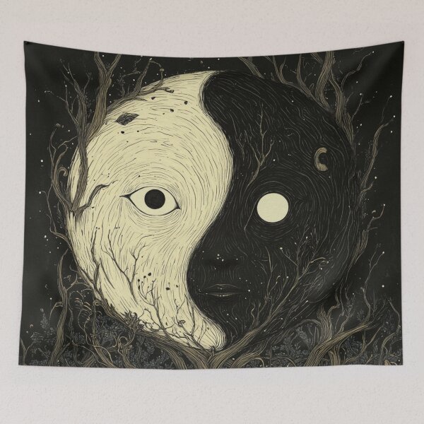 Item preview, yinyang Forest Face | Black & White Contrast Art | Mystical Nature Balance designed and sold by CrunchyGoats.