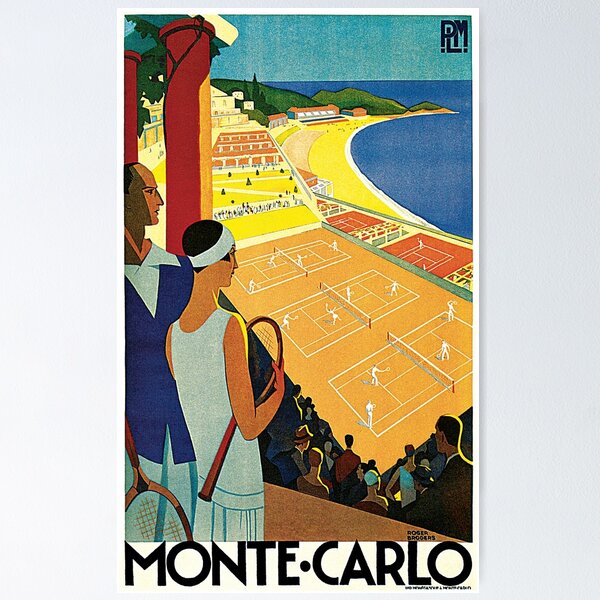 Item preview, 1920s Vintage Monte Carlo Tennis Travel Ad  designed and sold by aapshop.