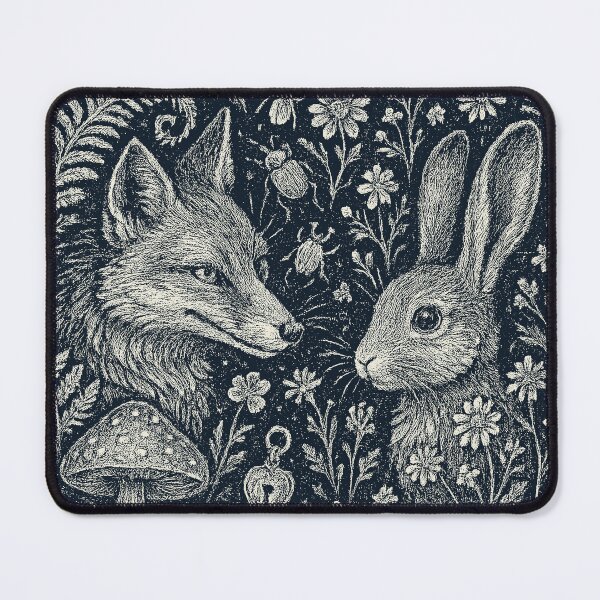Item preview, Fox Rabbit Forest Friends Mushroom Doodle designed and sold by EdvvinStudios.