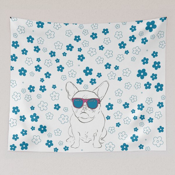 Item preview, Cool French Bulldog with Floral Pattern in Blue designed and sold by SmilingAnny.