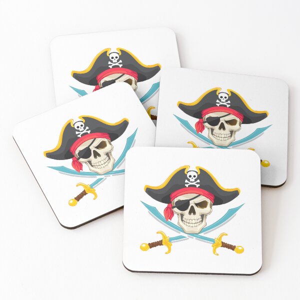 Item preview, Skull and sabers, pirate skull and crossbones jolly roger grim reaper cartoon wearing captain a hat and eye patch,  designed and sold by Danler.