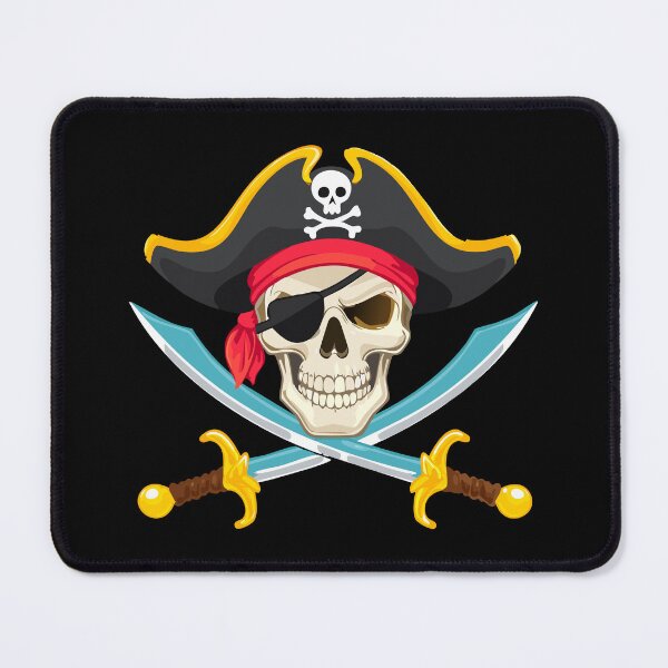 Item preview, Skull and sabers, pirate skull and crossbones jolly roger grim reaper cartoon wearing captain a hat and eye patch, designed and sold by Danler.