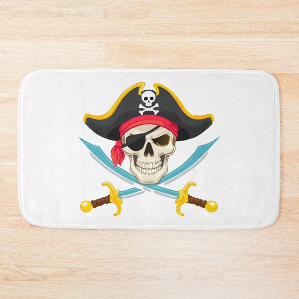 Item preview, Skull and sabers, pirate skull and crossbones jolly roger grim reaper cartoon wearing captain a hat and eye patch,  designed and sold by Danler.