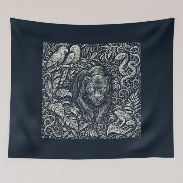 Item preview, Black Panther Parrots Frog Jungle Vines designed and sold by EdvvinStudios.