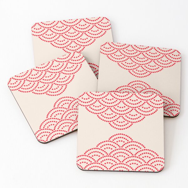 Item preview, Wave Pattern Dotted Abstract Design Sashiko Seigaiha Waves Inspired in Red and Beige designed and sold by nineFlorals.