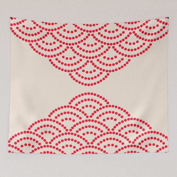 Item preview, Wave Pattern Dotted Abstract Design Sashiko Seigaiha Waves Inspired in Red and Beige designed and sold by nineFlorals.