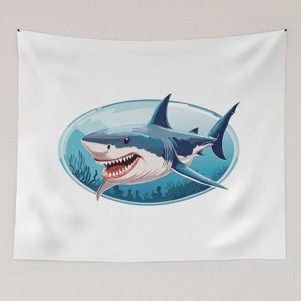 Item preview, Terrifying Shark with open mouth and showing sharp teeth, attack, Cartoon illustration of a  Attacking shark, Aggressive Shark Angry Bite, designed and sold by Danler.