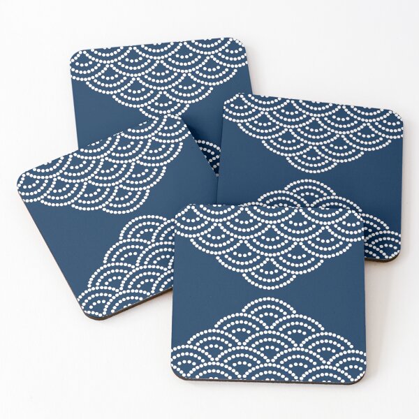Item preview,  Wave Pattern Dotted Abstract Design Sashiko Seigaiha Waves Inspired in Navy Blue designed and sold by nineFlorals.