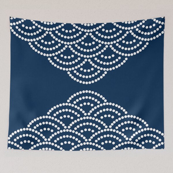 Item preview,  Wave Pattern Dotted Abstract Design Sashiko Seigaiha Waves Inspired in Navy Blue designed and sold by nineFlorals.