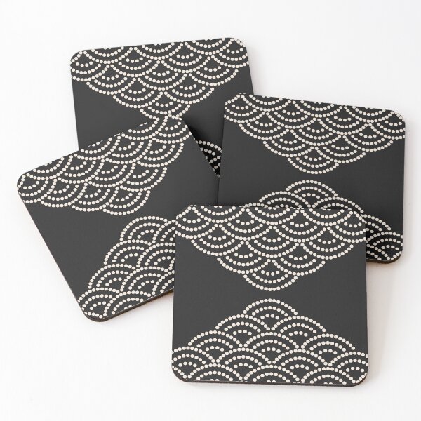 Item preview, Wave Pattern Dotted Abstract Design Sashiko Seigaiha Waves Inspired in Black and Beige designed and sold by nineFlorals.