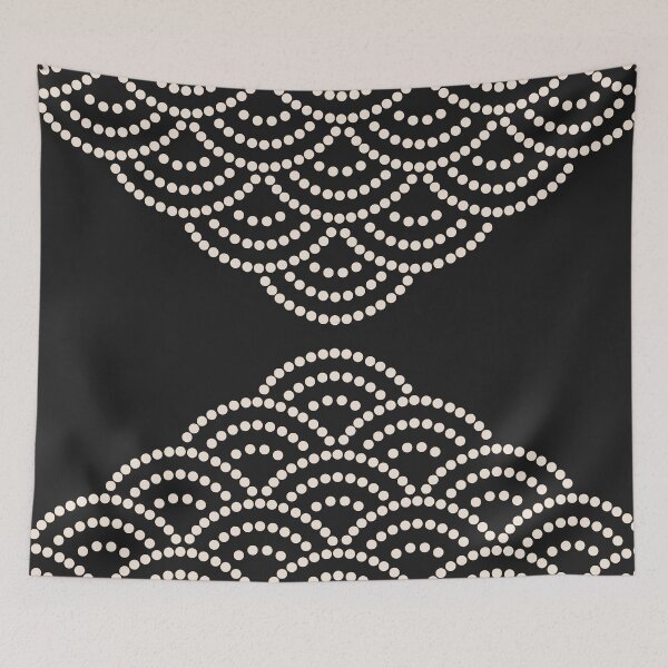 Item preview, Wave Pattern Dotted Abstract Design Sashiko Seigaiha Waves Inspired in Black and Beige designed and sold by nineFlorals.