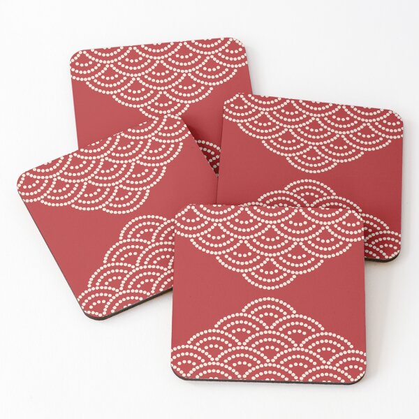 Item preview, Wave Pattern Dotted Abstract Design Sashiko Seigaiha Waves Inspired in Beige and Red designed and sold by nineFlorals.