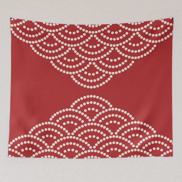 Item preview, Wave Pattern Dotted Abstract Design Sashiko Seigaiha Waves Inspired in Beige and Red designed and sold by nineFlorals.