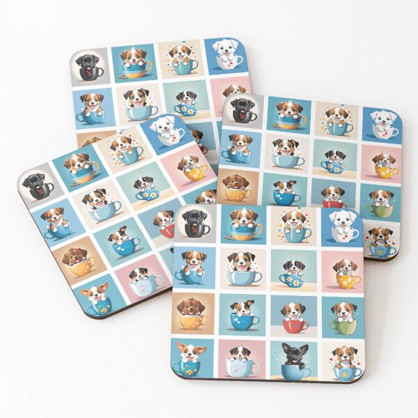 Item preview, Puppies in Teacups Illustration Pattern | Dog Art | Puppy Drawing designed and sold by UnhingedBird.