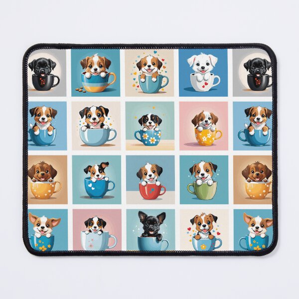 Item preview, Puppies in Teacups Illustration Pattern | Dog Art | Puppy Drawing designed and sold by UnhingedBird.