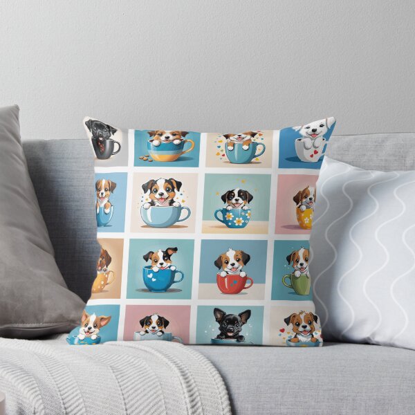 Item preview, Puppies in Teacups Illustration Pattern | Dog Art | Puppy Drawing designed and sold by UnhingedBird.