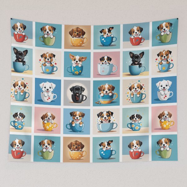 Item preview, Puppies in Teacups Illustration Pattern | Dog Art | Puppy Drawing designed and sold by UnhingedBird.
