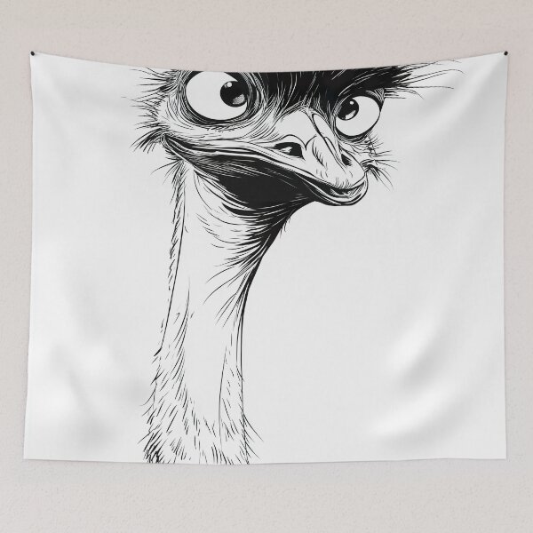 Item preview, Funny Confused Emu Face - Black and White Bird Art designed and sold by Wall Hues.