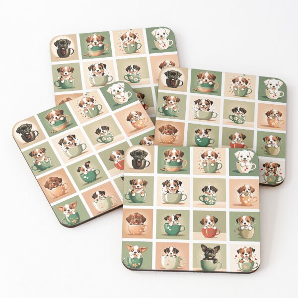Item preview, Puppies in Teacups Illustration Pattern | Dog Art | Puppy Drawing designed and sold by UnhingedBird.