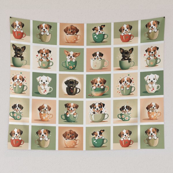 Item preview, Puppies in Teacups Illustration Pattern | Dog Art | Puppy Drawing designed and sold by UnhingedBird.