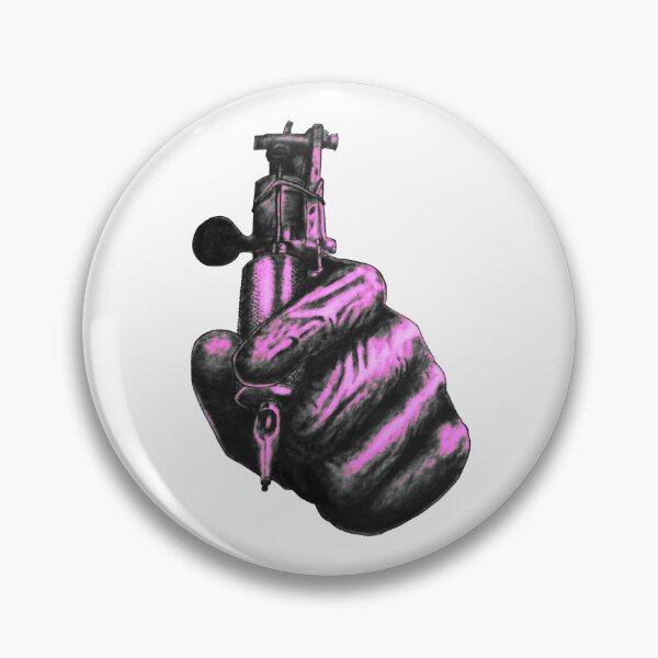 Item preview, Gloved hand holding tattoo machine, pink. designed and sold by TheTattooGuy.