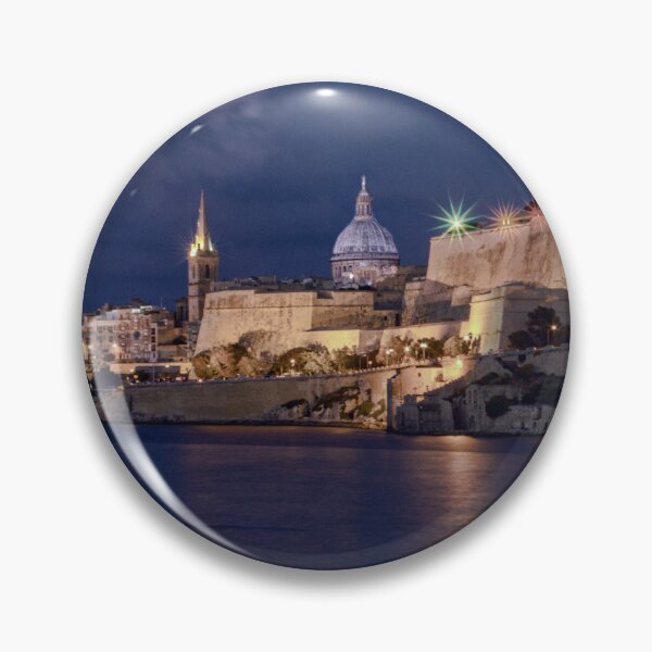 Item preview, Night View Of Valletta Harbor And Fortifications Illuminated By Warm City Lights designed and sold by Nmallia.