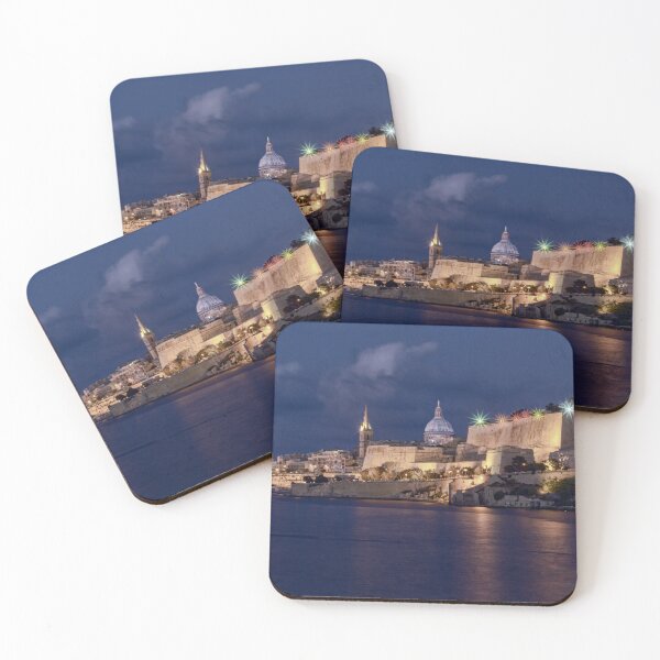 Item preview, Night View Of Valletta Harbor And Fortifications Illuminated By Warm City Lights designed and sold by Nmallia.