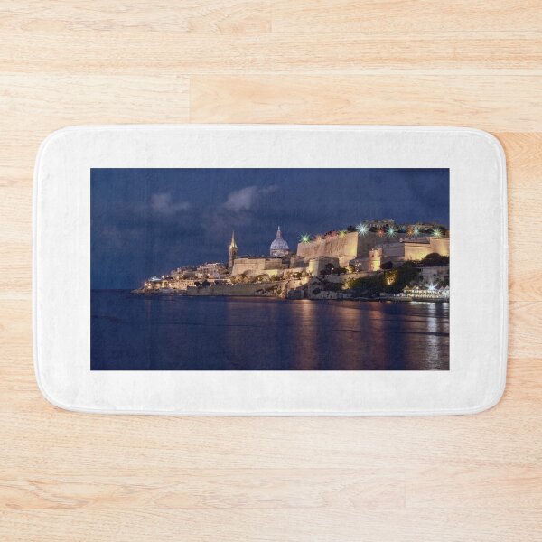 Item preview, Night View Of Valletta Harbor And Fortifications Illuminated By Warm City Lights designed and sold by Nmallia.
