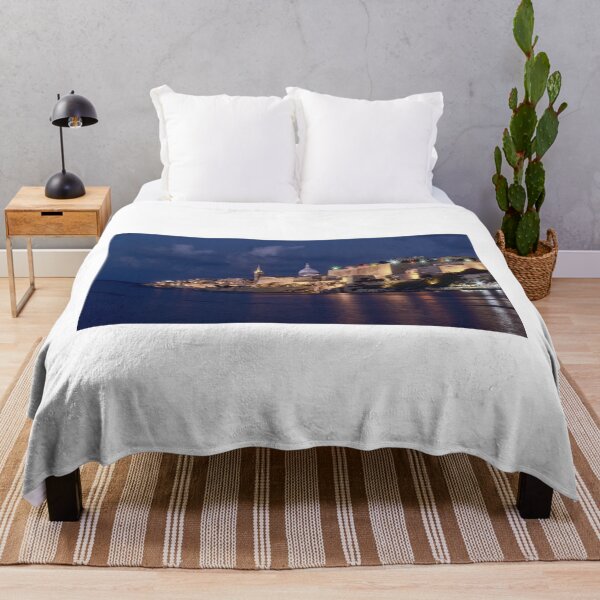 Item preview, Night View Of Valletta Harbor And Fortifications Illuminated By Warm City Lights designed and sold by Nmallia.