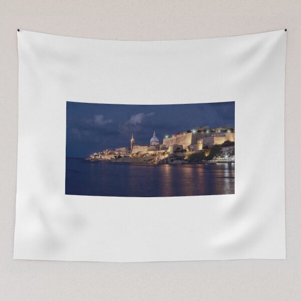Item preview, Night View Of Valletta Harbor And Fortifications Illuminated By Warm City Lights designed and sold by Nmallia.