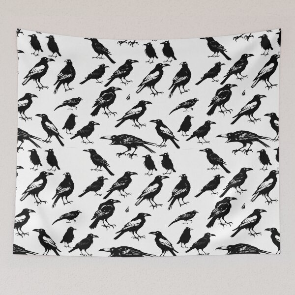 Item preview, "Crow Pattern – Stylized Black Birds on White" designed and sold by dreampik.