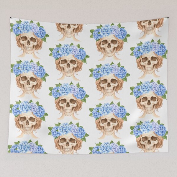 Item preview, SKULL WITH HYDRANGEA WREATH designed and sold by cubiask.