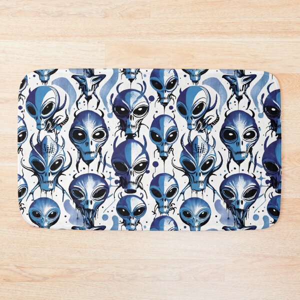 Item preview, "Alien Heads – Abstract Sci-Fi Pattern in Blue and Black" designed and sold by dreampik.