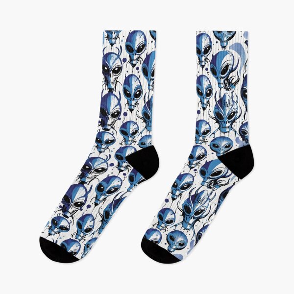 Item preview, "Alien Heads – Abstract Sci-Fi Pattern in Blue and Black" designed and sold by dreampik.