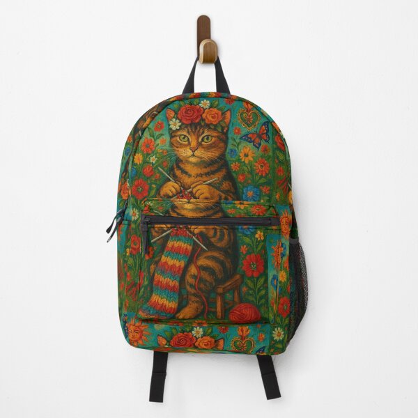 Item preview, Surreal Knitting Cat in Flower Field – Frida Kahlo Inspired Art designed and sold by Iail Ioa.