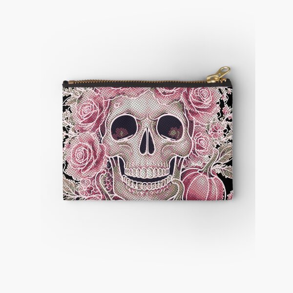 Item preview, Skull Retro Halftone Pinkoween Florals – Creepy Cute Gothic Dots designed and sold by Sherihdesigns.