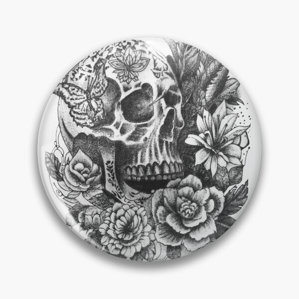 Item preview, Floral skull, butterfly & flowers  designed and sold by TheTattooGuy.