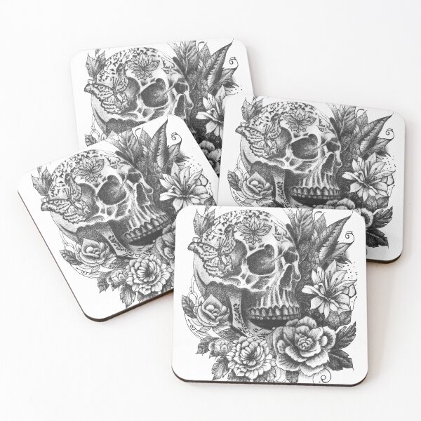 Item preview, Floral skull, butterfly & flowers  designed and sold by TheTattooGuy.