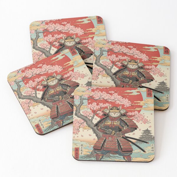 Item preview, Samurai Cat Warrior Poster Japanese Aesthetic Wall Art designed and sold by Neko-Doodle-co.