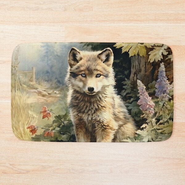 Item preview, Vintage Animal Art: Baby Wolf in the Forest | Animal Art | Oil Painting | Vintage Art designed and sold by UnhingedBird.
