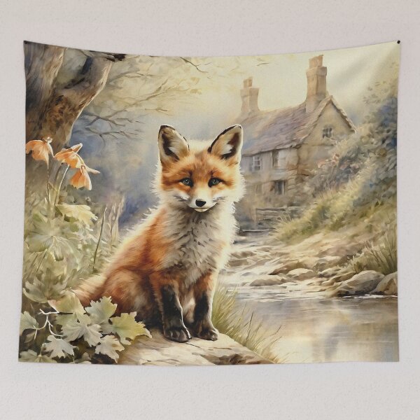 Artikelvorschau, Vintage Tierkunst: Babyfuchs im Wald | Tierkunst | Ölgemälde | Vintage-Kunst entworfen und verkauft von UnhingedBird.