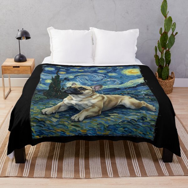 Item preview, French bulldog in the nigth with star and bats, impressionism, famous painting, Starry Night Style Van Gogh painting french bulldog Lover designed and sold by Collagedream.