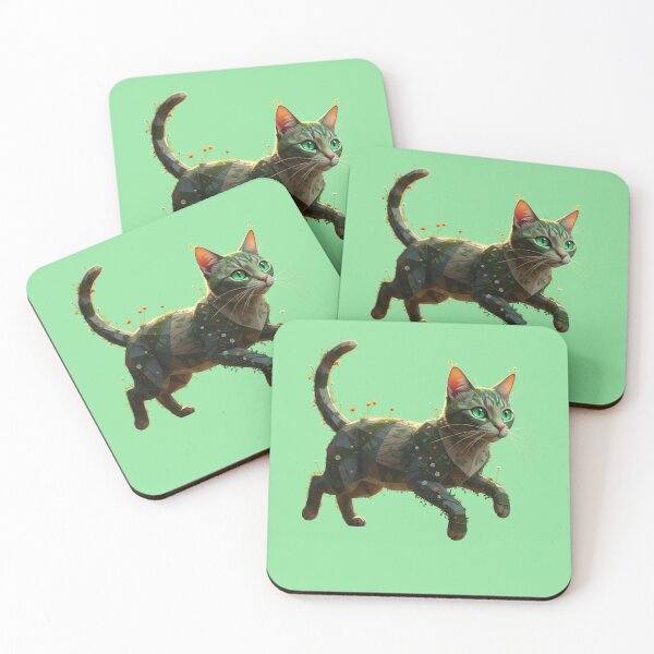 Item preview, Green Floral Geometric Cat designed and sold by bsbd-action.