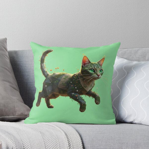 Item preview, Green Floral Geometric Cat designed and sold by bsbd-action.