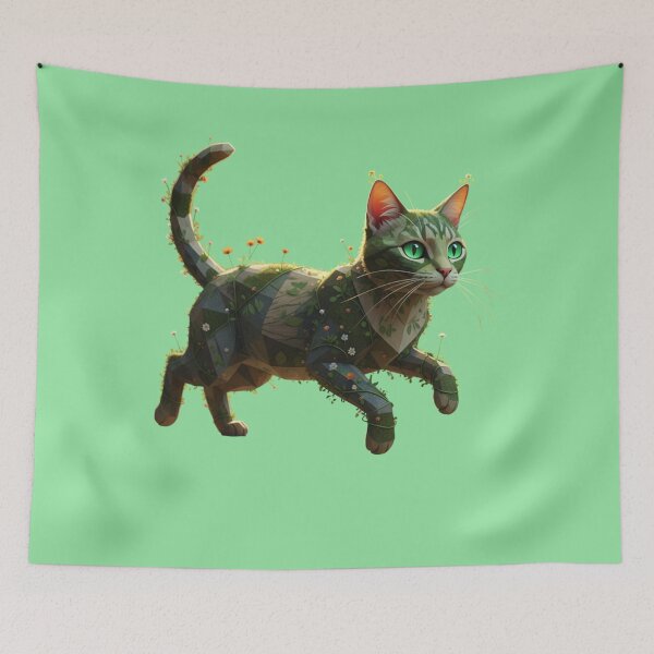 Item preview, Green Floral Geometric Cat designed and sold by bsbd-action.
