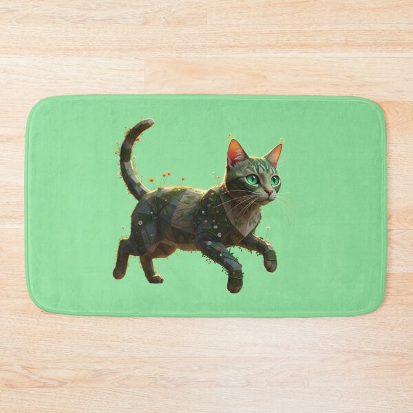 Item preview, Green Floral Geometric Cat designed and sold by bsbd-action.